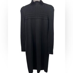 Akris Punto Wool Rib Knit Mock Neck Midi Dress Black Size 8